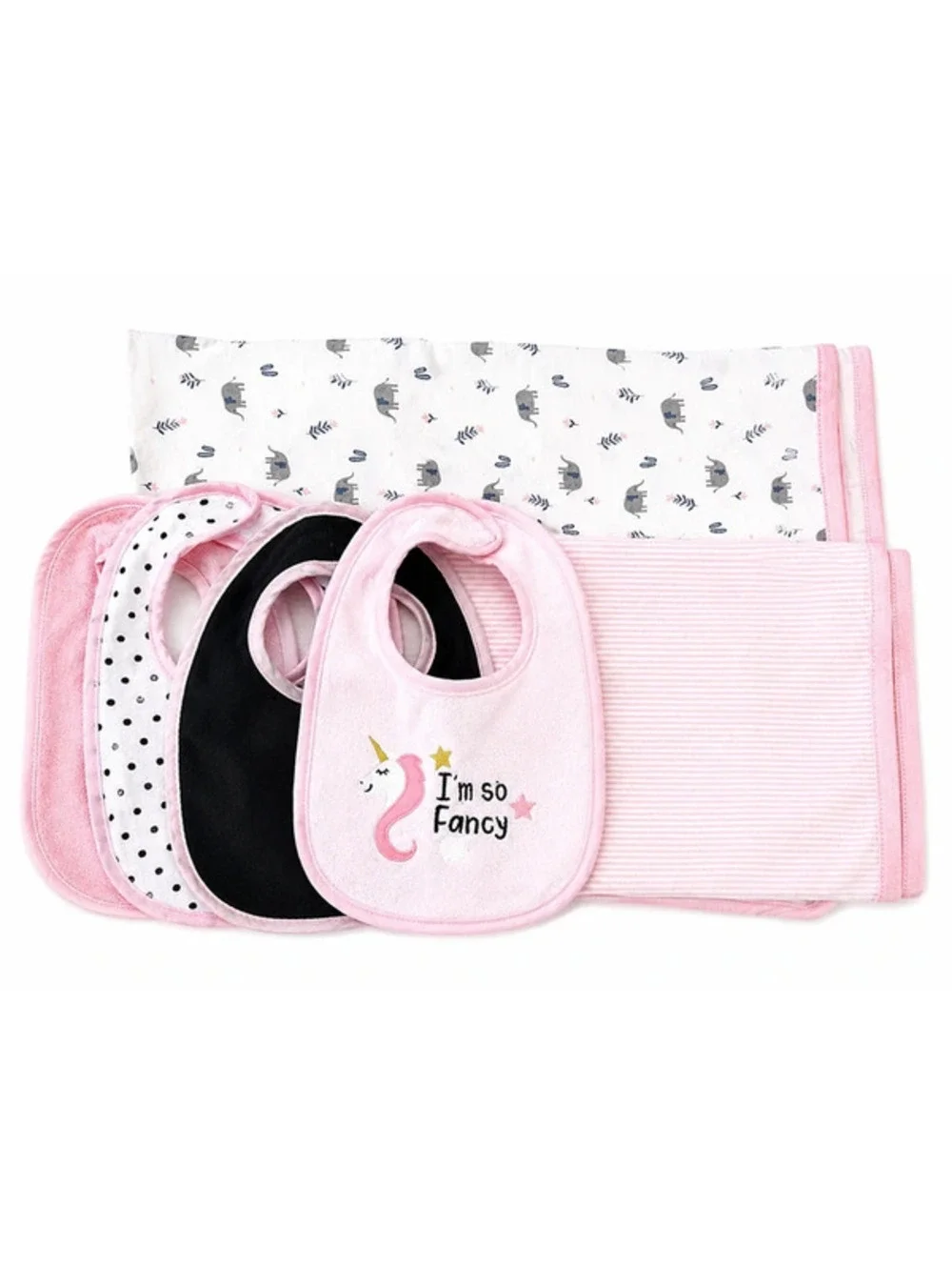 Carter's & Hudson Baby Bib & Blanket Bundle | 2 Blankets + 4 Bibs